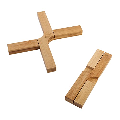 Pamtns Sottopentola Legno 2 Pezzi Sottobicchieri Pieghevoli Extra Spessi Sottopentole in Bambù Naturale Tappetino Resistente al Calore Sotto Pentole Cucina Antiscivolo Poggia Pentola