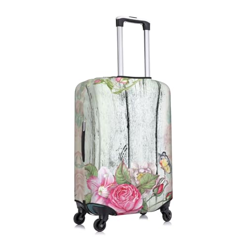 Vintage Wood With Floral Luggage Cover Protector Anti-Scratch Washable Fits 18-32 Inch Luggage-Small3