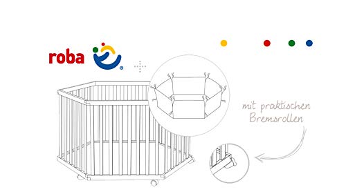 Roba Box "miffy", box 6-hoekig, 3-voudig in hoogte verstelbaar, veilig speelrooster incl. beschermlaag & remwielen, baby kruiprooster, hout wit - Afbeelding 4