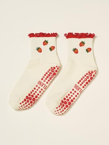 Image of Shapes Studio Half Calf Grip Socks, Cute Fruit Pilates Socks, Ruffle Socks, Non-Slip for Barre Yoga