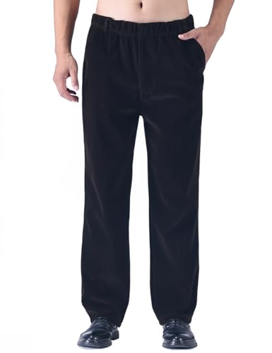 Zoulee New Men's Elastic Waist Zip Fly with Button Closure Classic-Fit Corduroy Pants