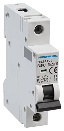 PRO ELEC PELB1191 50A Single Pole MCB, B Curve, 6kA