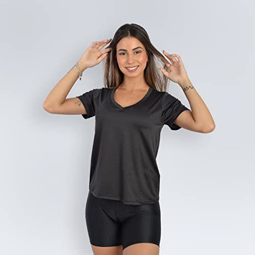 Camiseta Dry Fit Feminina Manga Curta Fitness Cor:Preto;Tamanho:G