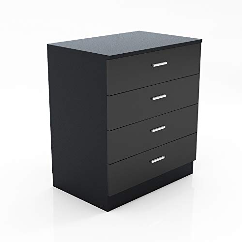 Commode de chambre à coucher noire brillante de 600 mm – Meuble de rangement élégant à 4 tiroirs pour chambre à coucher, décoration moderne, solution...