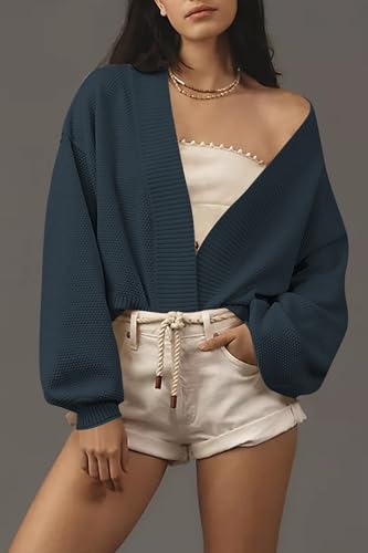 Image of Women's Open Front Cropped Cardigan Lightweight Fall Long Sleeve Waffle Knit Cardigans