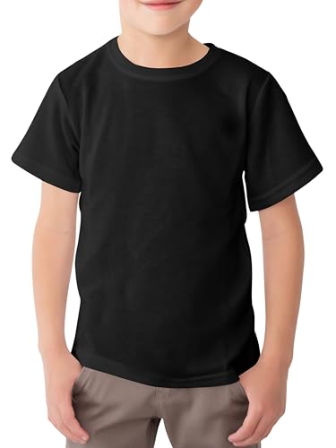 Image of Looks Divine Gift Kids T-Shirt Crew Neck Short Sleeve Boys Cotton T-Shirts Plain Tops for Childerns (UK, Age, 5 Years, 6 Years, Regular, Black)