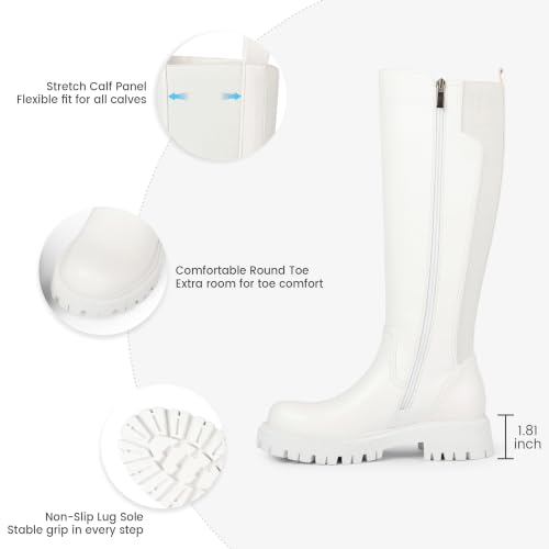 Image of TEAIEU Knee High Boots for Women, Platform Chunky Block Low Heel Tall Boots, Round Toe Side Zipper Fall Long Boots for Dress, Stretch Calf, Comfortable