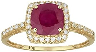 10k Yellow Gold Genuine Cushion-cut 2.15ct Ruby and Diamond Halo Ring