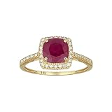 10k Yellow Gold Genuine Cushion-cut 2.15ct Ruby and Diamond Halo Ring