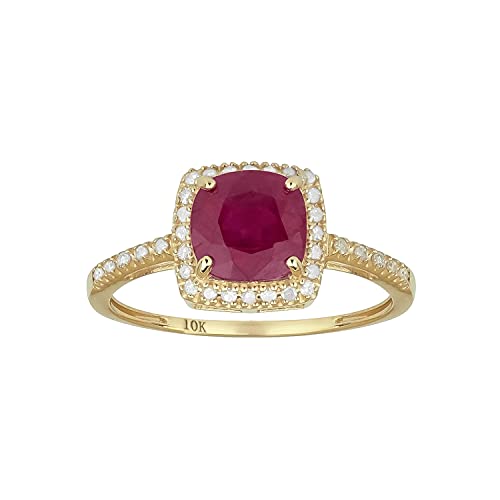 10K Yellow Gold Genuine Cushion-Cut 2.15Ct Ruby And Diamond Halo Ring #TOP8