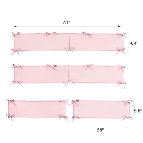 4 Pcs Crib_Bumpers Padded Soft Cotton, Crib_Liner Prevent Bumperless,Crib_Bedding Set for Boys and Girls, Anti_Bumper, Crib_Kids Protective Pad Sets (Pink)