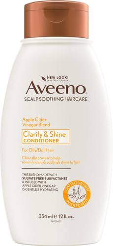 Image of Aveeno Apple Cider Vinegar Sulfate-Free Conditioner for Balance & High Shine, Daily Moisturizing & Scalp Soothing Conditioner for Oily or Dull Hair, Paraben & Dye-Free, 12oz (Pack of 2)