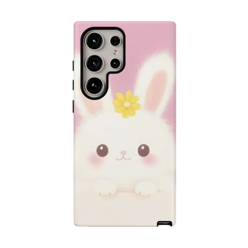 Coque Galaxy S24 Ultra lapin blanc rigide mate anti rayure fleur