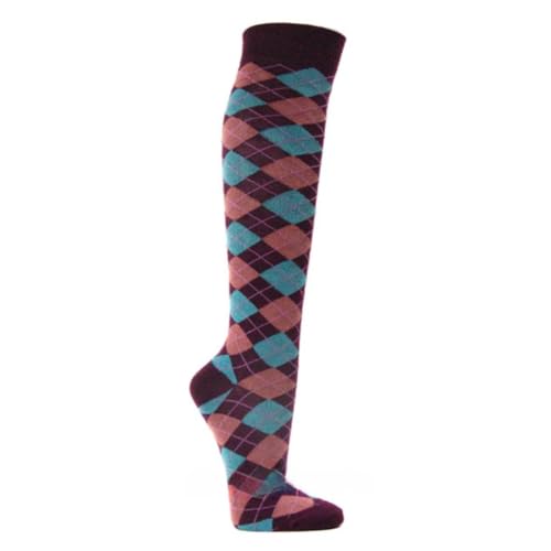 Image of Couver Women's Argyle Knee High Socks - Soft Acrylic Over the Calf Tube Style Socks for Casual Athletic - One Size