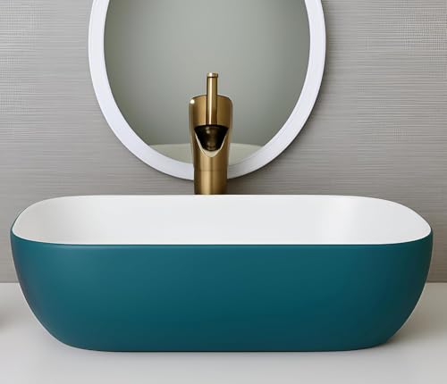Image of Ceramic Table Top Wash Basin with Slim Rim Design, Premium White Vessel Sink for Bathroom & Vanity Counter, Modern Countertop Basin, 18 x 13 x 5.5 Inch