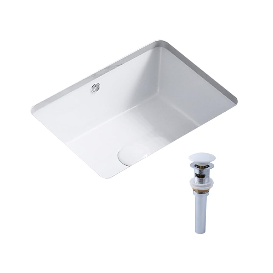 KINGWONG 16 Inch Undermount Bathroom Sink #8216 and white Ceramic &Stainless Steel Basin Sink Drain #D001