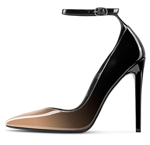 Aachcol Women Stiletto High Heel Pumps Slip-on Pointed Toe Ankle Strap Dress Shoes 5 Inch2