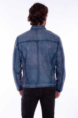 Scully Men's Blue Leather Coat, 4X, Modern, Fitted2
