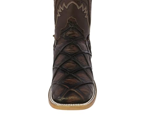 Texas Legacy Mens Brown Western Boots Pirarucu Fish Print Leather Square Toe4