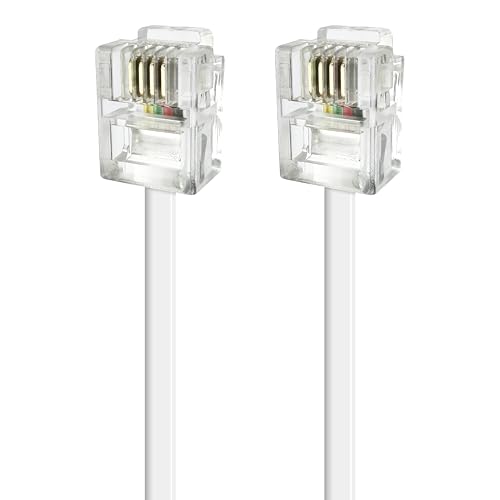 apm Câble ADSL RJ11, 10M, Cordon Téléphonique, Câble Modulaire 6P4C, Câble Plat ISDN DSL VDSL, Prise Téléphone Fixe Modem Internet Routeur Fax, Blanc, 570842