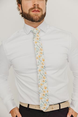 Image of DAZI Men's Skinny Tie Floral Print Cotton Necktie, Great for Weddings, Groom, Groomsmen, Missions, Dances, Gifts.
