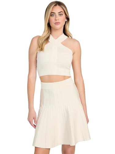 GUESS Womens Sleeveless Mirage Ottoman Staci Sweater, Dove White, Large