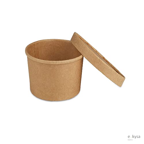 Image of Disposable Thick-Walled Craft Paper Food Container Bowl /Tub with lid, 750 ml, Pack of 15 - Brown