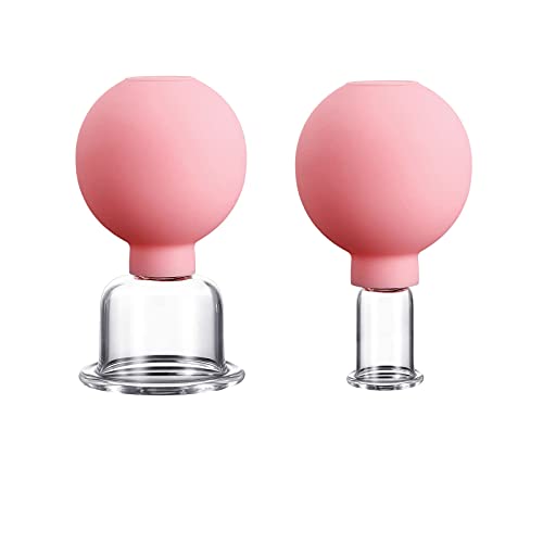 2 Pieces Glass Facial Cupping Set, Silicone Cupping Cups Vacuum Suction Cupping Cups for Face Skin Back Shoulder Muscle (Pink)