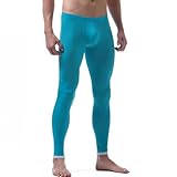 YOOJOO Mens Sleep Bottoms Soft Thin Bulge Pouch Leggings Stretch Base Layer Skinny Long Pants Blue B Medium