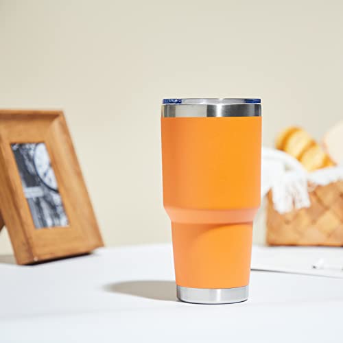 Meway 30Oz Insulated Tumbler With Lids And Straws,Stainless Steel Double Vacuum Coffee Tumbler Cup, Brush, Durable Powder Coated Coffee Cup For Cold & Hot Drinks, Office, Travel(Orange,8 Pack) #TOP4