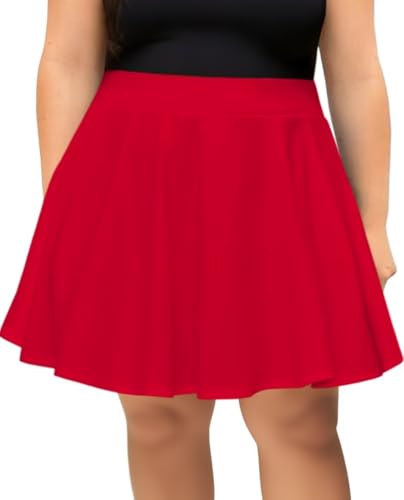 Afibi Womens Plus Size Mini Skater Skirt Basic Versatile High Waisted Flared Short Stretchy Skirts