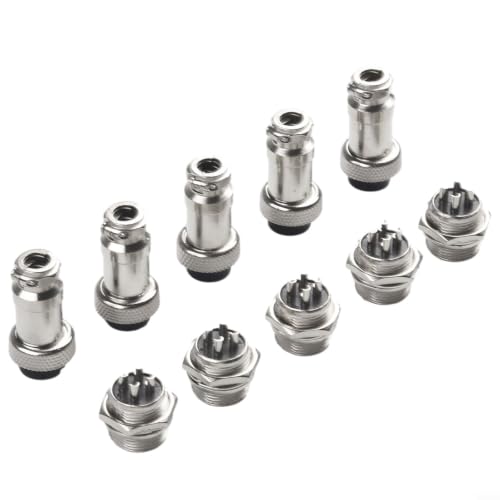Image of NiuLumea 5 Pairs GX16-4 Aviation Connector 16mm 4 Pin Male Female, Silver Metal Quick Lock for CNC Machine Audio Communication Wiring