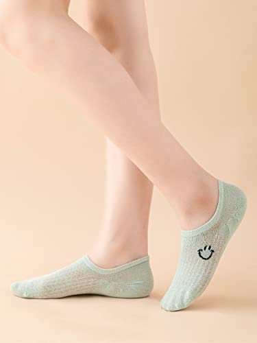 Wdirara Women's 10 Pairs Cartoon Smile Pattern Invisible Socks Low Cut Socks Multicolored One-Size #TOP1