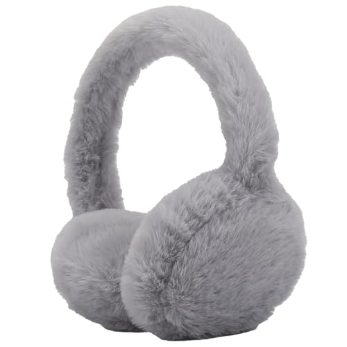 Minicoco Ear Muffs Warmer Earmuffs Foldable Ear Muff Winter Ear Muffs Fluffy Ear Warmer Thermal Plush Funny Earmuffs for Mens Womens Cycling, Skiiing, Running (Grey)