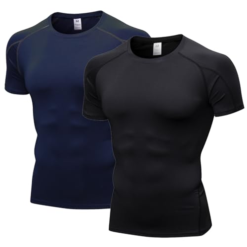 LANBAOSI 2er Kompressionsshirt Herren,Laufshirt Herren Kurzarm Funktionsshirt Atmungsaktiv Sportshirt Männer für Running Workout Jogging Fitness Gym