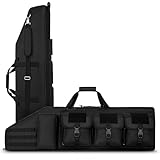 DULCE DOM Double Rifle Case 36'' Soft Gun Bag Tactical Backpack with Movable Divider for Hunting Shooting Range, MOLLE System Multiple Magazine Pouches & Accessory Bags (BLACK)
