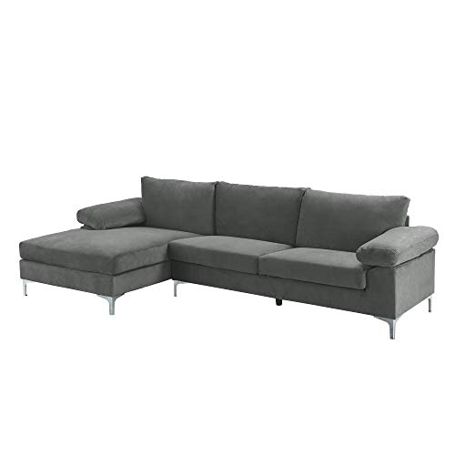 Casa Andrea Milano Modern Large Velvet L-Shape Sectional Sofa, With Extra Wide Chaise Lounge Couch, Grey #TOP2
