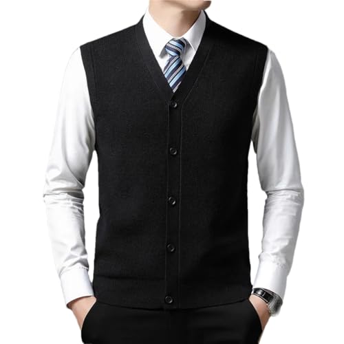 Dninmim Men's Knit Cardigan Sleeveless Tank Solid V-Neck Patchwork Button Business Casual Warm Vest Sweater