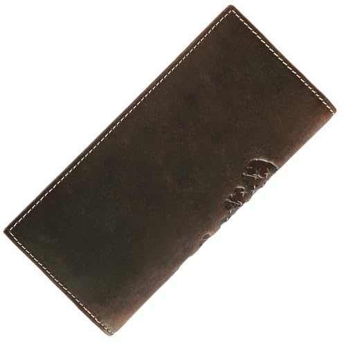 Image of ELIZO Leather Long Wallet for Men Western Wallet Rodeo Mens Wallet Flat Bifold Wallets for Men Biker Billfold Wallet for Men Cowboy Wallet Credit 12 Card Holder