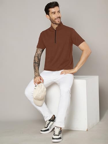 Image of LEOTUDE Men's Polo Zipper Collor Neck Regular Fit Matty Half Sleeve Colourblock Multicolour Tshirts Combo (Colour: Black)