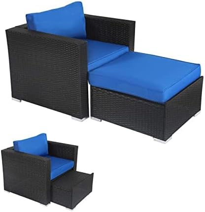 Kinsunny Wicker Furniture Set PE Wicker Rattan Outdoor All Weather Cushioned Sofas and Ottoman Set Lawn Pool Balcony Conversation Set Chat Set