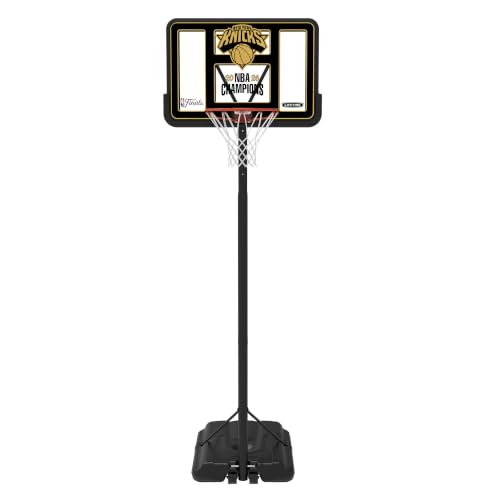 Image of Lifetime NBA New York Knicks Championship Edition Portable Basketball Hoop, Adjustable Height 7.5-10 Ft, 44 Inch Shatterproof Fusion Backboard, Base with Wheels