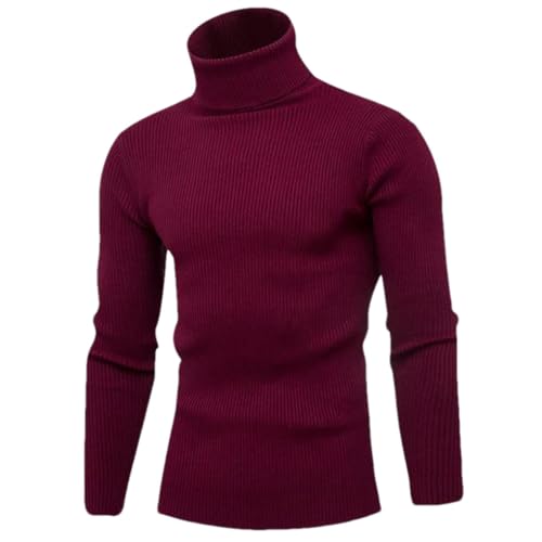 Men's Pullover Sweaters High Collar Long Sleeve Slim Fit Casual Solid Color Knit Pullovers