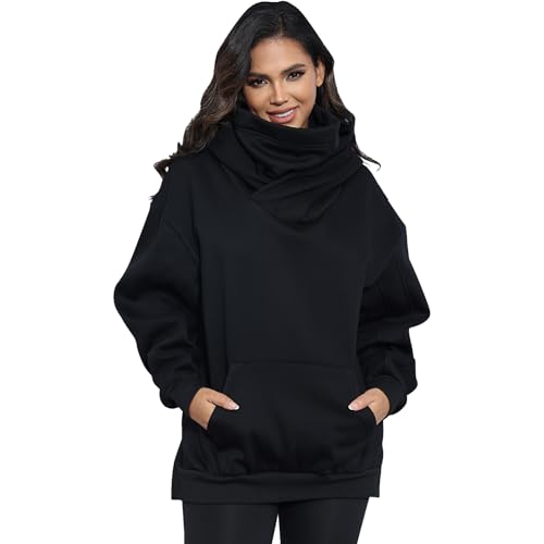 KENAIJING Womens Fleece Hoodie with Scarf Cotton Oversized