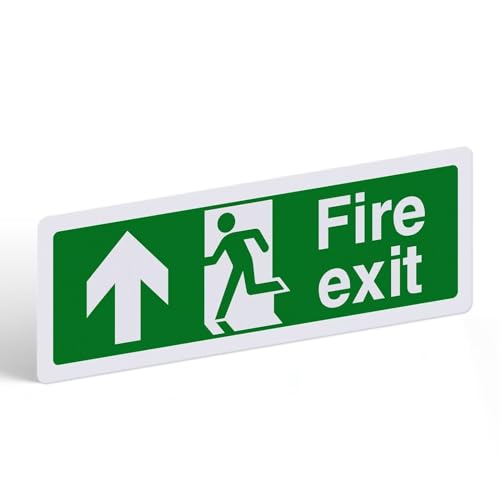 Fire Exit Sign Arrow Up - 1mm PVC Rigid Plastic with Self-Adhesive Backing - Landscape - 300mm x 100mm