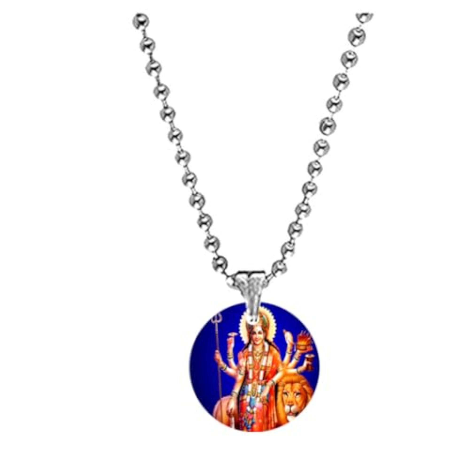 Maa Goddess Durga Sherawali Bead Chain Blue Acrylic Pendant