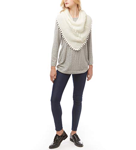 MIRMARU Women's Soft Warm Cable Knitted Loop Tube Infinity Scarf Wrap Shawl with Pom Pom Tassel4