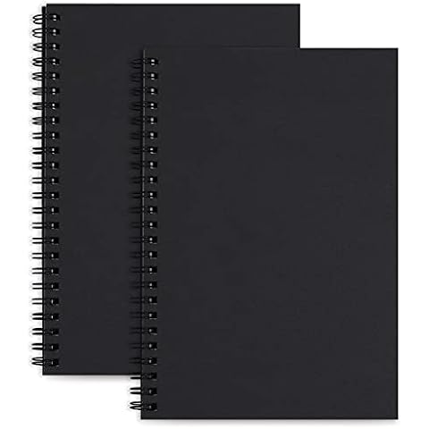 LABUK 2 Pack A5 Unlined Notebooks 100 Pages Spiral Notebook Blank Sketchbook Pad Soft Cover Kraft Journal 8.3x5.5 Inches Memo Notepads Diary Planner, 100 GSM,50 Sheets for School Office Travel (Black Cover