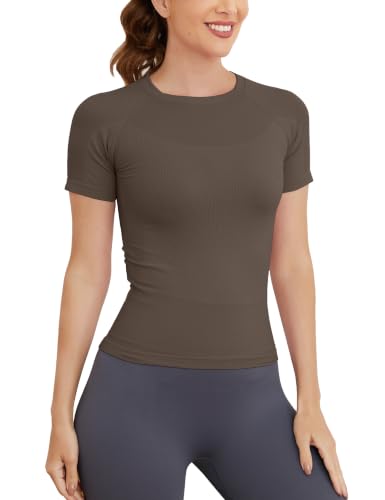 Image of MathCat Seamless Workout Tops for Women Short Sleeve T-Shirt | Slim Fit, Compression, Quick Dry, Lightweight, Mesh Vents, Chafe-Free, Hip Length, Workout, Yoga, Running, Athletic