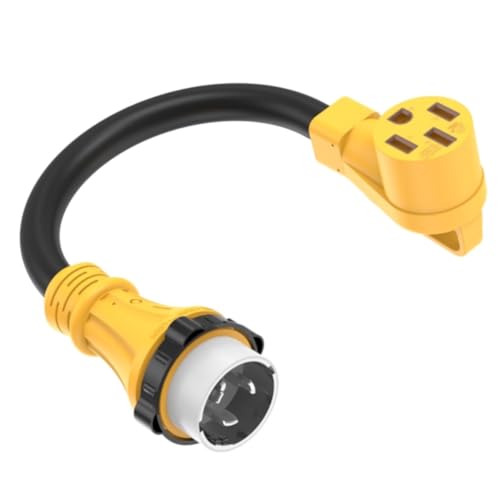 Marine 50 Amp RV Shore Power Adapter 50Amp Twist Lock Plug NEMA SS2-50P Male to 14-50R Female Heavy Duty 6AWG 125V/250V 50A RV Power Cord Adapter for Tesla EV Camper Dryer Generator Welder 1.5Ft